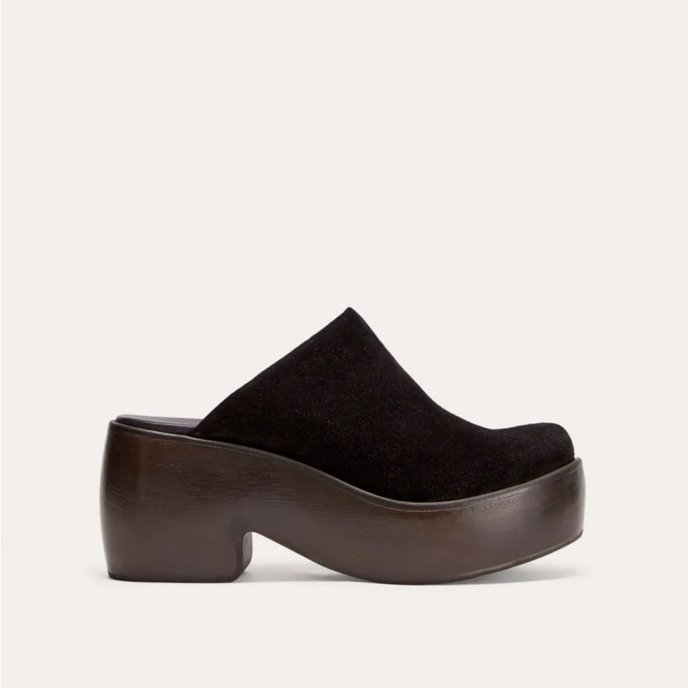 Women’s Black Suede Platform Clog Mule - Picture 3 of 12